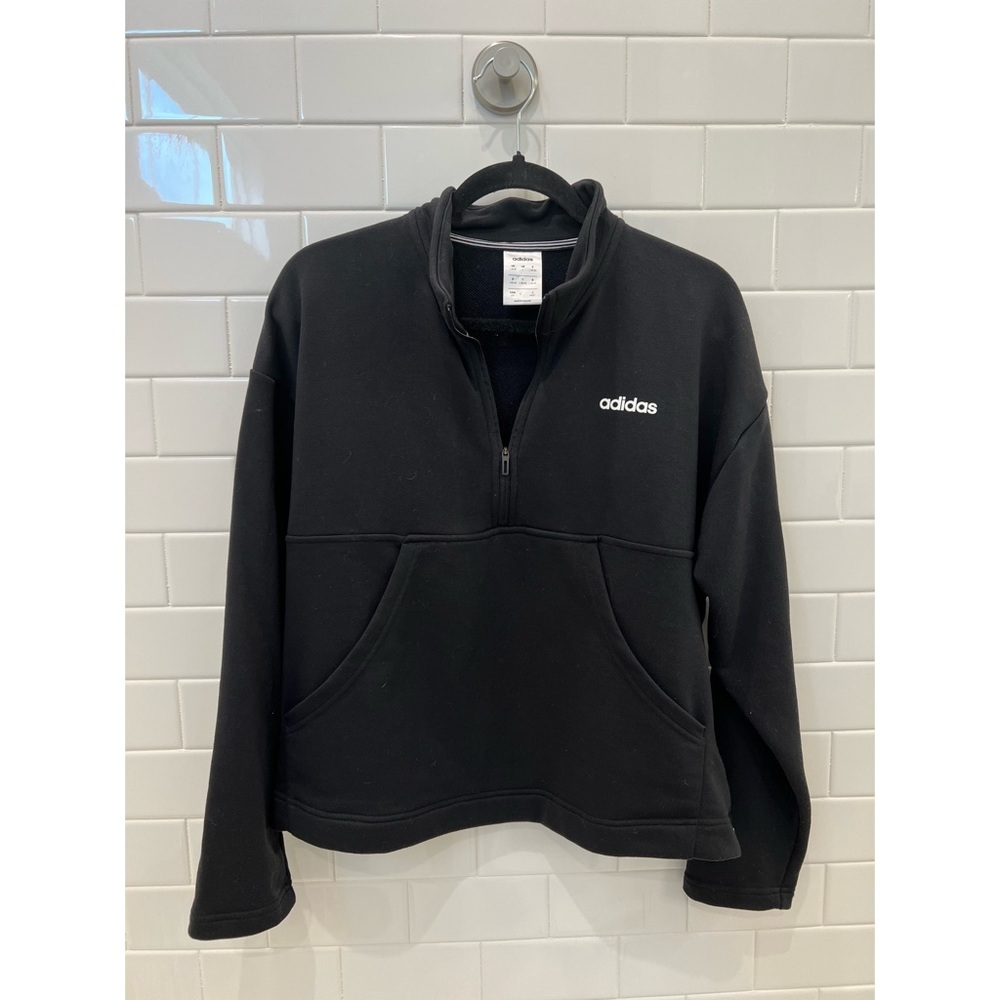 Adidas French Terry Linear 2 Zip Crop Top Sweatshirt Pullover Spellout Logo